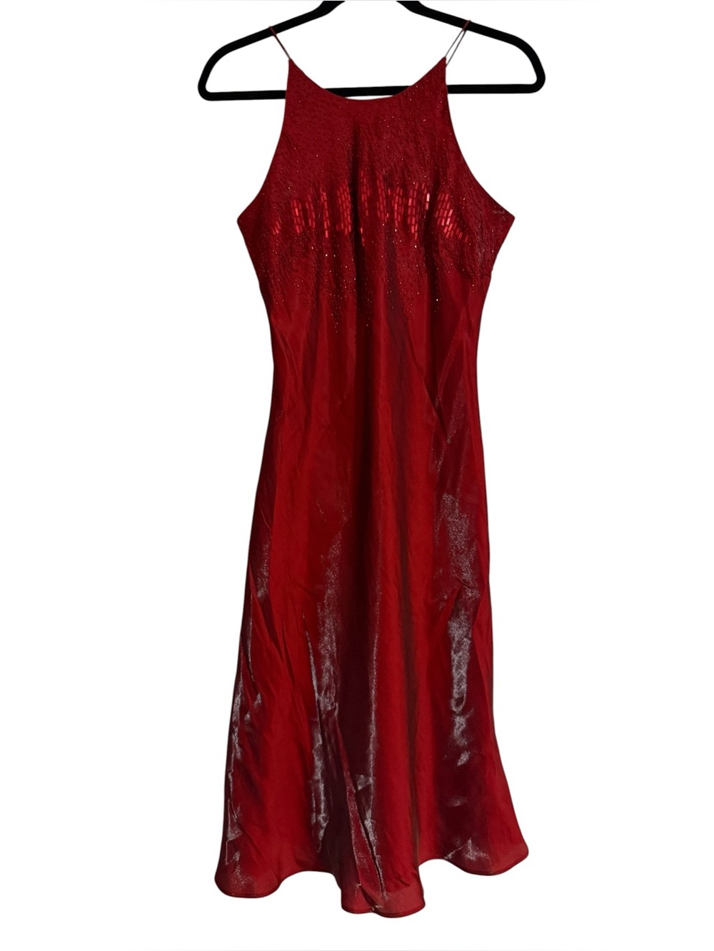 Vintage Cachet High Neck Red Shiny Sequined and Beaded Party Dress Size 8
